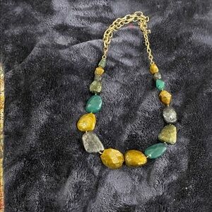 Gold Chain Multi-Stone Statement Necklace - Green & Gold